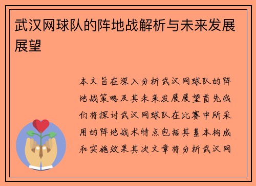 武汉网球队的阵地战解析与未来发展展望